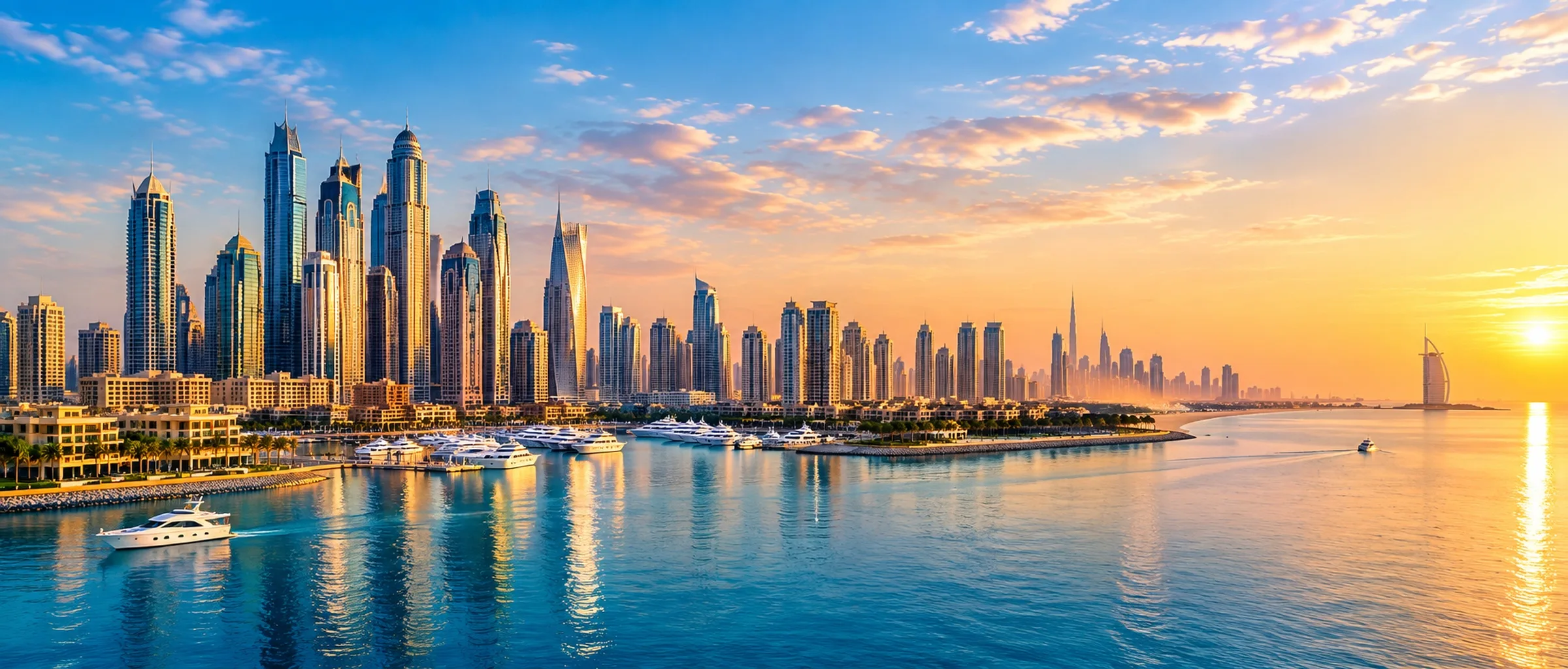 Dubai skyline and waterfront real estate